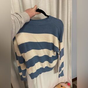 Striped Crewneck Sweater - Blue & Cream